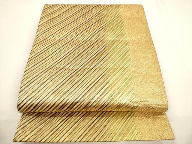 平和屋着物▼両面　六通柄袋帯　斜線文　斜線花間道　金糸　正絹　逸品　CAAY4364ak