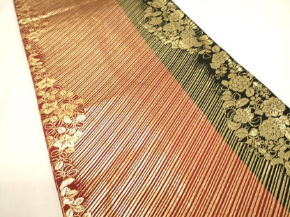 平和屋着物▼両面　六通柄袋帯　斜線文　斜線花間道　金糸　正絹　逸品　CAAY4364ak