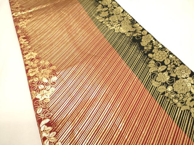 平和屋着物▼両面　六通柄袋帯　斜線文　斜線花間道　金糸　正絹　逸品　CAAY4364ak