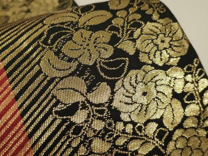 平和屋着物▼両面　六通柄袋帯　斜線文　斜線花間道　金糸　正絹　逸品　CAAY4364ak