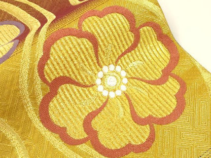 平和屋着物▼六通柄袋帯　唐織　立涌花文　金糸　やまと誂製　正絹　逸品　CAAY4373ak