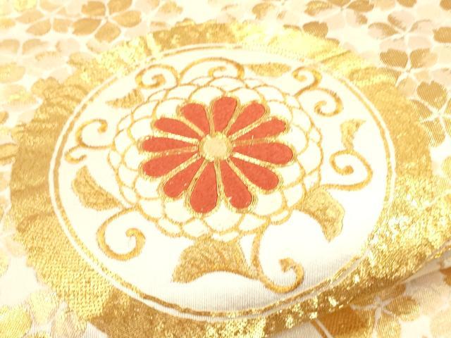 平和屋着物▼太鼓柄袋帯　駒刺繍　花鳥丸文　金糸　正絹　逸品　CAAY4380ak