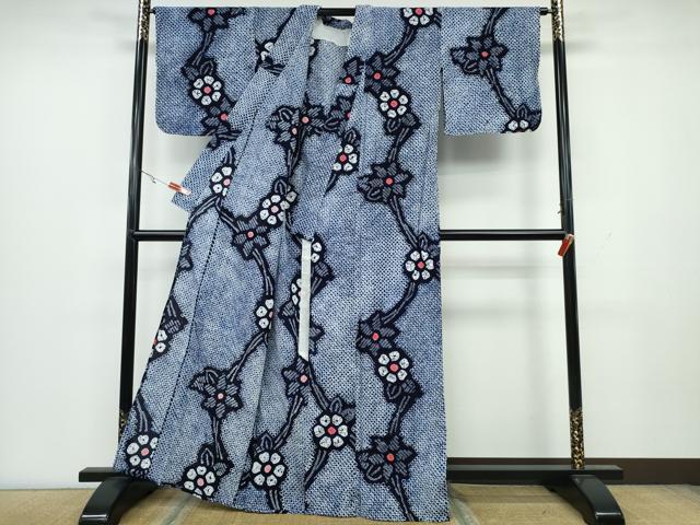 平和屋着物∴夏物 浴衣 有松鳴海絞り 枝花文 綿 逸品 CAAY4415ng