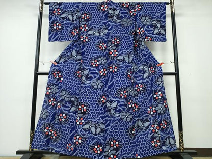 平和屋着物∴夏物 浴衣 有松鳴海絞り 亀甲舞蝶花文 綿 逸品 CAAY4416ng