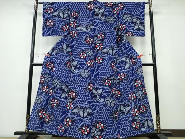平和屋着物∴夏物 浴衣 有松鳴海絞り 亀甲舞蝶花文 綿 逸品 CAAY4416ng