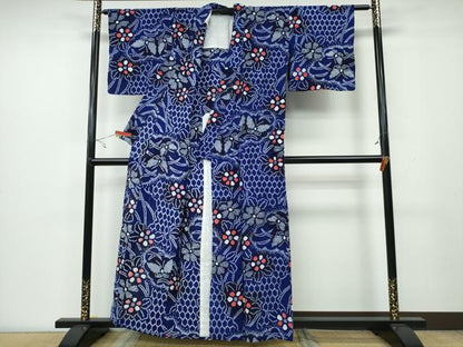 平和屋着物∴夏物 浴衣 有松鳴海絞り 亀甲舞蝶花文 綿 逸品 CAAY4416ng