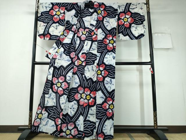 平和屋着物∴夏物 浴衣 有松鳴海絞り 枝花文 綿 逸品 未使用 CAAY4422ng