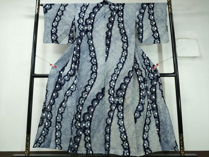 平和屋着物∴夏物 浴衣 有松鳴海絞り よろけ縞花文 綿 逸品 CAAY4430ng