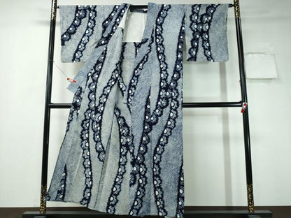 平和屋着物∴夏物 浴衣 有松鳴海絞り よろけ縞花文 綿 逸品 CAAY4430ng