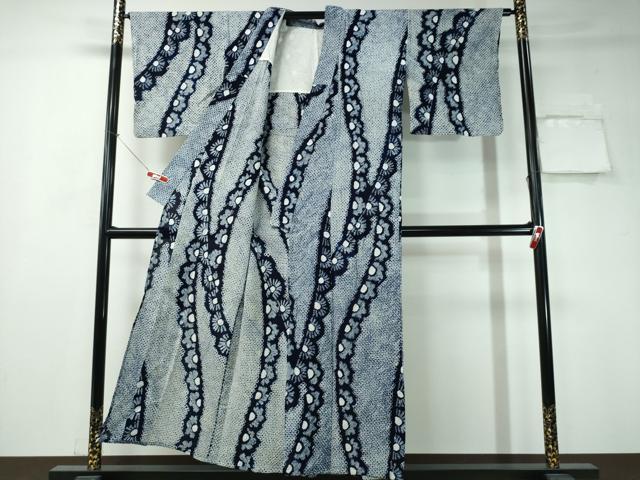 平和屋着物∴夏物 浴衣 有松鳴海絞り よろけ縞花文 綿 逸品 CAAY4430ng