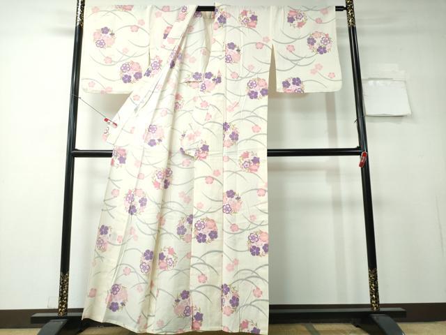 平和屋着物∴夏物 浴衣 綿紅梅 芝草花丸文 綿 逸品 CAAY4446ng