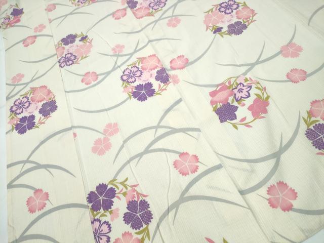平和屋着物∴夏物 浴衣 綿紅梅 芝草花丸文 綿 逸品 CAAY4446ng