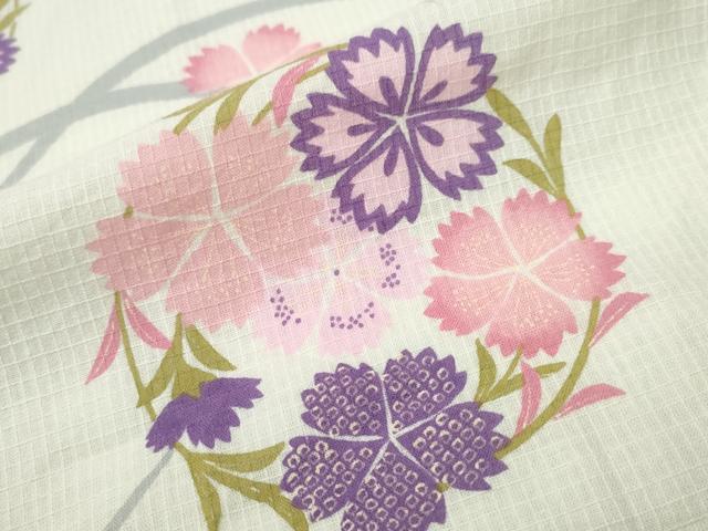 平和屋着物∴夏物 浴衣 綿紅梅 芝草花丸文 綿 逸品 CAAY4446ng