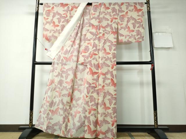 平和屋着物＊夏物　小紋　紗　舞蝶文　洗える着物　未使用　CAAY4449ng