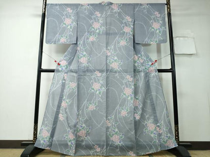 平和屋着物＊夏物 小紋 紗 草花文 洗える着物 未使用 CAAY4450ng
