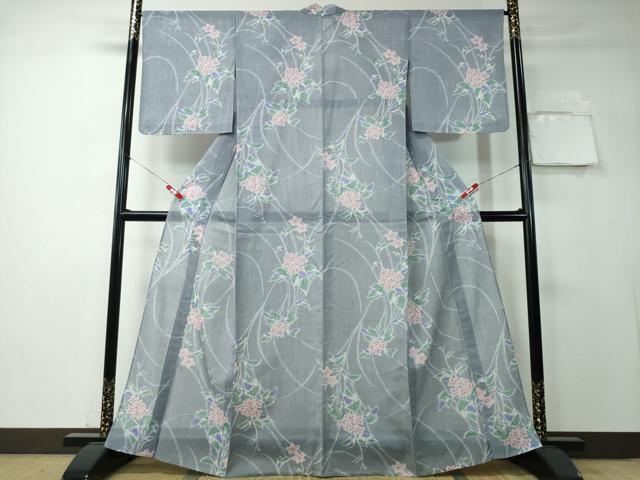 平和屋着物＊夏物 小紋 紗 草花文 洗える着物 未使用 CAAY4450ng