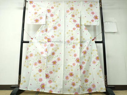 平和屋着物∴夏物 浴衣 綿紅梅 舞桜 金彩 綿 逸品 CAAY4451ng