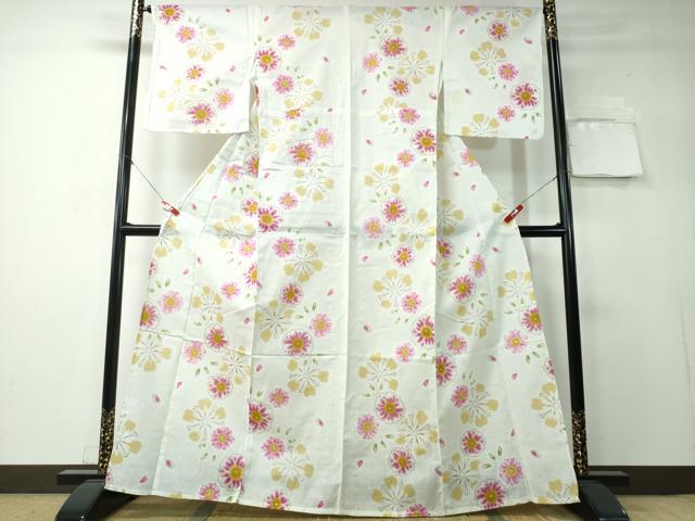 平和屋着物∴夏物 浴衣 綿紅梅 舞桜 金彩 綿 逸品 CAAY4451ng