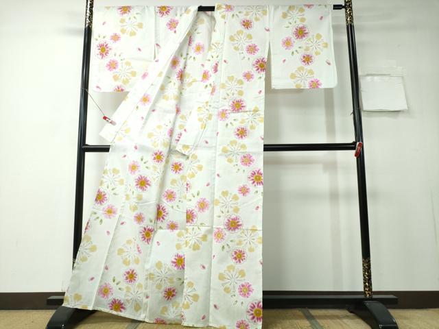 平和屋着物∴夏物 浴衣 綿紅梅 舞桜 金彩 綿 逸品 CAAY4451ng