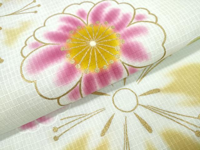 平和屋着物∴夏物 浴衣 綿紅梅 舞桜 金彩 綿 逸品 CAAY4451ng