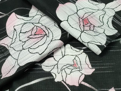 平和屋着物∴夏物 浴衣 薔薇 露芝文 黒地 綿 逸品 CAAY4454ng