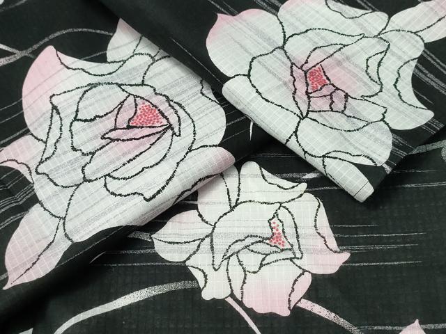 平和屋着物∴夏物 浴衣 薔薇 露芝文 黒地 綿 逸品 CAAY4454ng