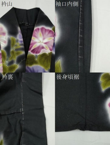 平和屋着物∴夏物 世界的ファッションデザイナー 山本寛斎 kansaiブランド 浴衣 手描き 朝顔 黒地 金彩 逸品 CAAY4458ng
