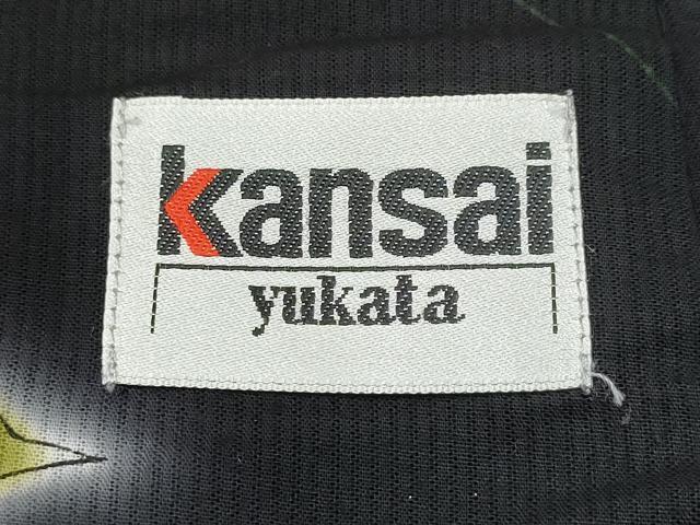 平和屋着物∴夏物 世界的ファッションデザイナー 山本寛斎 kansaiブランド 浴衣 手描き 朝顔 黒地 金彩 逸品 CAAY4458ng