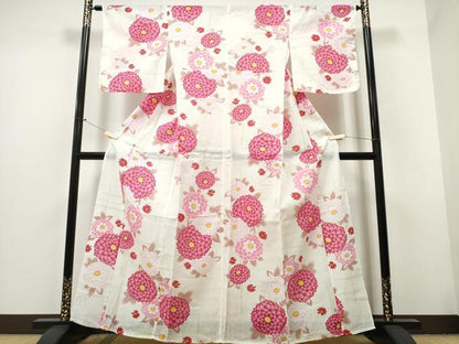 平和屋着物∴夏物 浴衣 綿紅梅 菊文 綿 逸品 CAAY4459ng