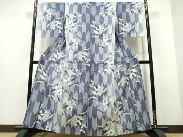 平和屋着物∴夏物 浴衣 綿紅梅 矢絣草花文 暈し染め 綿 逸品 CAAY4460ng