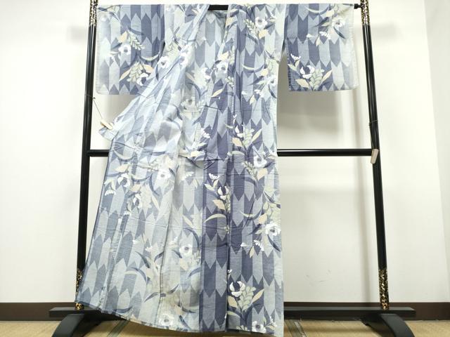 平和屋着物∴夏物 浴衣 綿紅梅 矢絣草花文 暈し染め 綿 逸品 CAAY4460ng