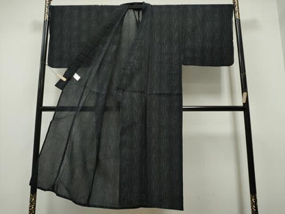 平和屋着物∴夏物　男性　阿波しじら織　浴衣　間道　黒地　綿　逸品　CAAY4463ng