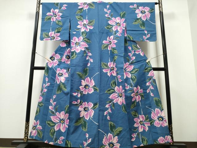 平和屋着物∴夏物　世界的ファッションデザイナー　山本寛斎　kansaiブランド　浴衣　枝花文　綿　未使用　逸品　CAAY4467ng