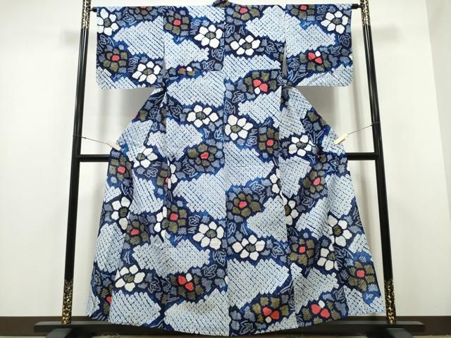 平和屋着物∴夏物 浴衣 有松鳴海絞り 枝花文 綿 逸品 CAAY4472ng