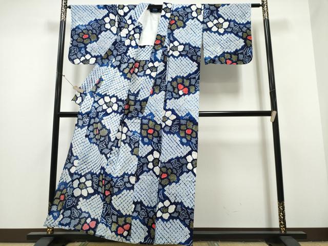 平和屋着物∴夏物 浴衣 有松鳴海絞り 枝花文 綿 逸品 CAAY4472ng