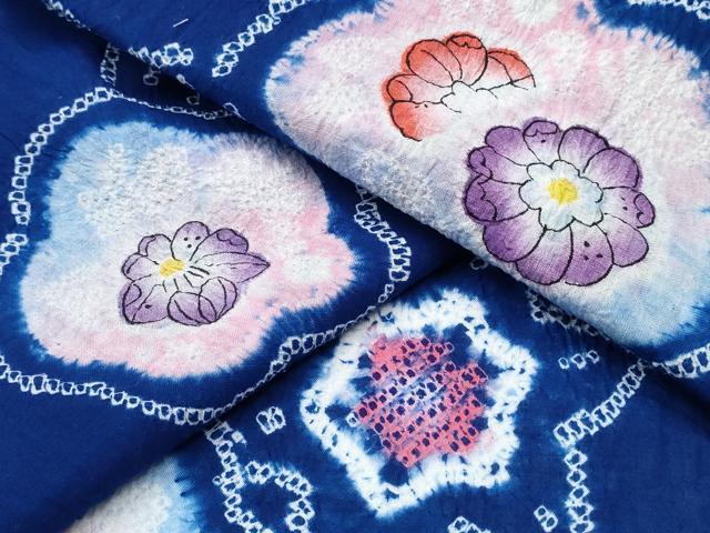 平和屋着物∴夏物 浴衣 有松鳴海絞り 枝花文 綿 逸品 CAAY4476ng
