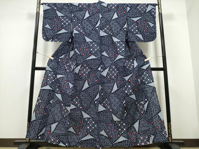 平和屋着物∴夏物 浴衣 有松鳴海絞り 切嵌吉祥花文 綿 逸品 未使用 CAAY4492ng