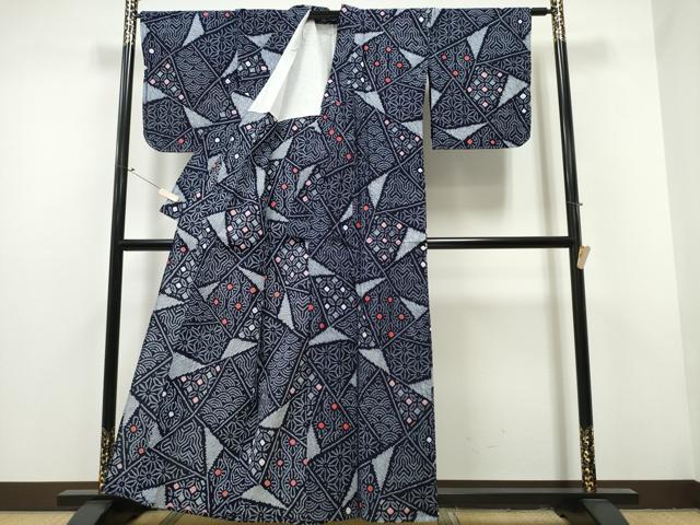 平和屋着物∴夏物 浴衣 有松鳴海絞り 切嵌吉祥花文 綿 逸品 未使用 CAAY4492ng