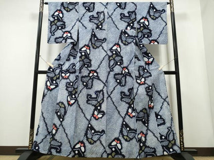平和屋着物∴夏物 浴衣 有松鳴海絞り 網目舞蝶文 綿 逸品 未使用 CAAY4502ng