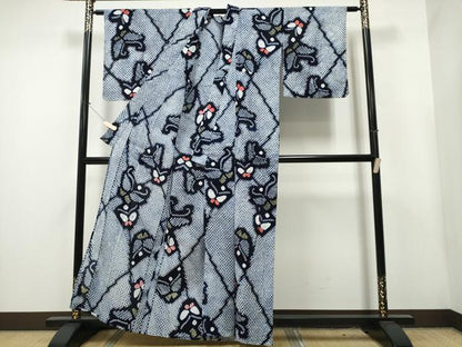 平和屋着物∴夏物 浴衣 有松鳴海絞り 網目舞蝶文 綿 逸品 未使用 CAAY4502ng