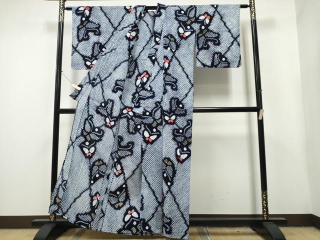 平和屋着物∴夏物 浴衣 有松鳴海絞り 網目舞蝶文 綿 逸品 未使用 CAAY4502ng