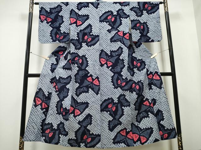 平和屋着物∴夏物 浴衣 有松鳴海絞り 舞蝶文 綿 逸品 CAAY4506ng
