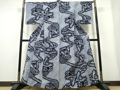 平和屋着物∴夏物　浴衣　有松鳴海絞り　流水鞠舞蝶文　綿　逸品　CAAY4508ng
