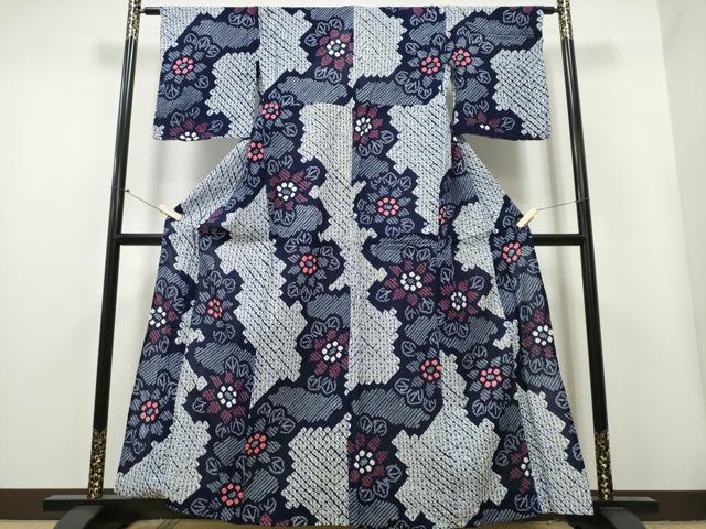 平和屋着物∴夏物 浴衣 有松鳴海絞り 舞花文 綿 逸品 CAAY4513ng