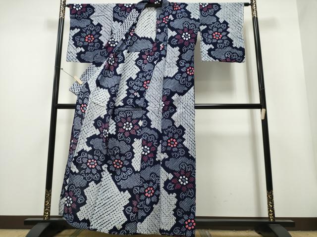 平和屋着物∴夏物 浴衣 有松鳴海絞り 舞花文 綿 逸品 CAAY4513ng