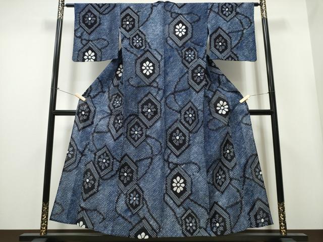 平和屋着物∴夏物 浴衣 有松鳴海絞り 亀甲花文 綿 逸品 CAAY4519ng
