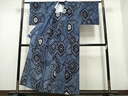 平和屋着物∴夏物 浴衣 有松鳴海絞り 亀甲花文 綿 逸品 CAAY4519ng