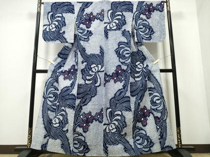 平和屋着物∴夏物 浴衣 有松鳴海絞り 乱菊 流水舞蝶文 綿 逸品 CAAY4526ng