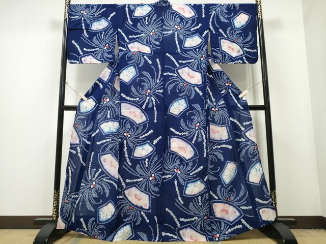平和屋着物∴夏物 浴衣 有松鳴海絞り 手描き 乱菊 色紙花文 綿 逸品 CAAY4527ng