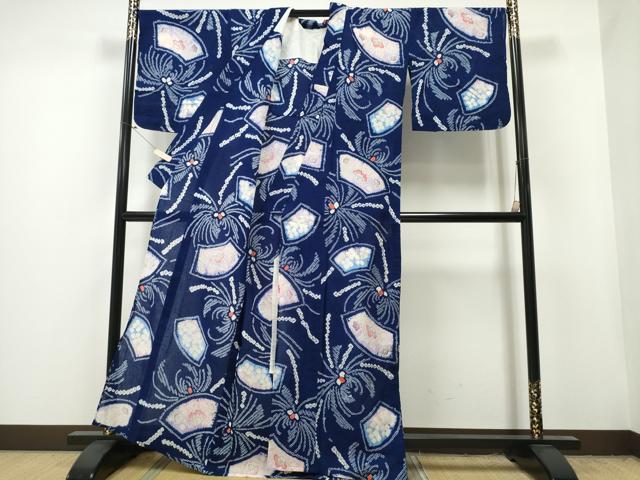 平和屋着物∴夏物 浴衣 有松鳴海絞り 手描き 乱菊 色紙花文 綿 逸品 CAAY4527ng